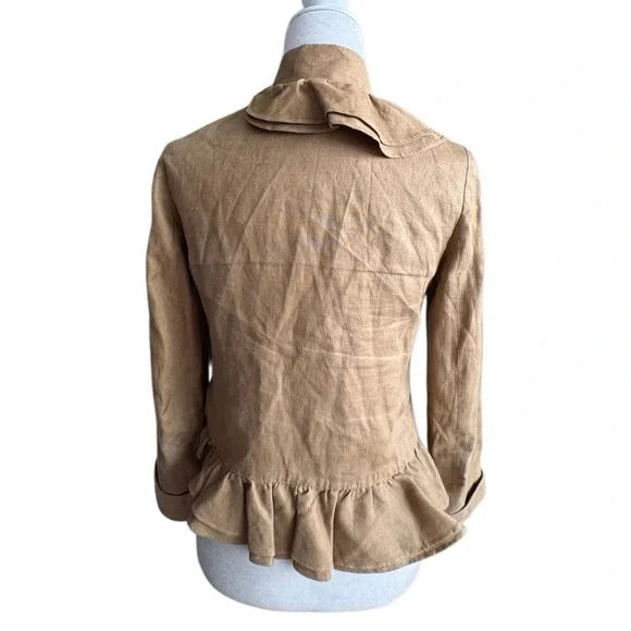 Anthropologie Ruffian Jacket Linen Silk Gold Blazer Asymmetric SZ 0 - Picture 3 of 11